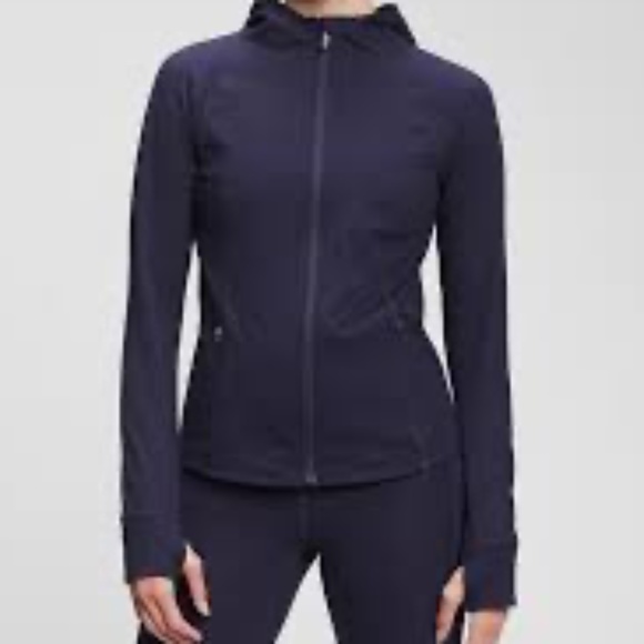 GapFit Recycled Brushed Power Zip Up Hoodie Jacket Dark Blue Size M EUC! - Picture 1 of 7